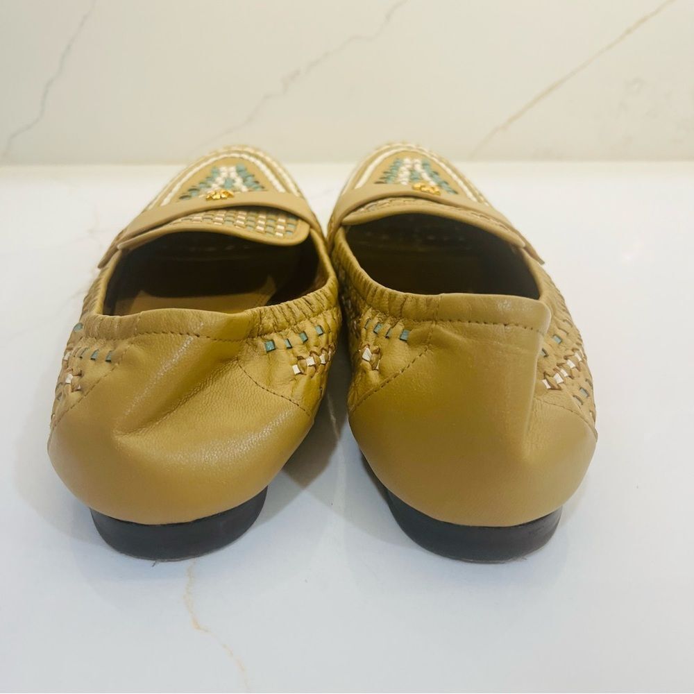 Tory Burch Tan & Teal Woven Flats - Picture 11 of 12